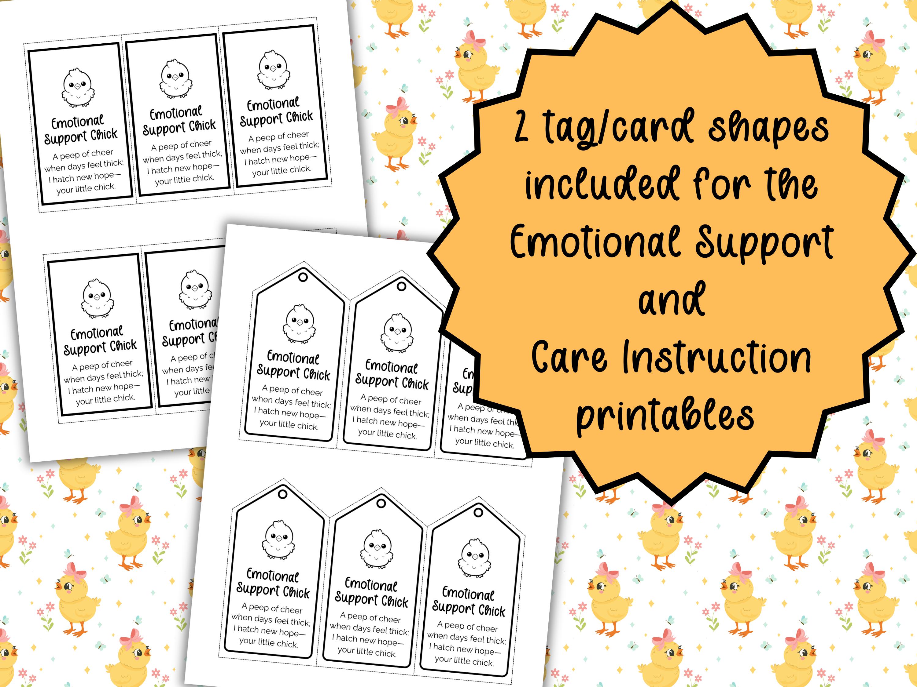 Printable Emotional Support Chick Tags Crochet Plushie Adoption ...