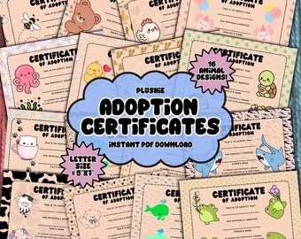 Printable Amigurumi Adoption Certificates: 16 Animals, 8.5x11 & 5x7 (PDF Download)