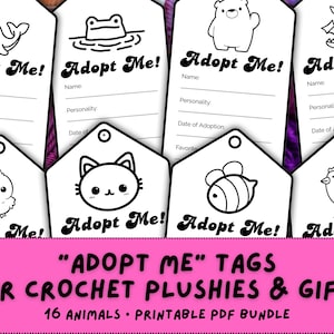 Adopt Me Crochet Labels – Amigurumi Price Tags for Plushies | PDF Download for Craft Fairs, Knitting Labels for Small Business