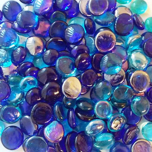 Creative Stuff Glass - Shades of Blue Mix Glass Gems Stones, Mosaic Pebbles, Centerpiece Flat Marbles, Vase Fillers, cabochons