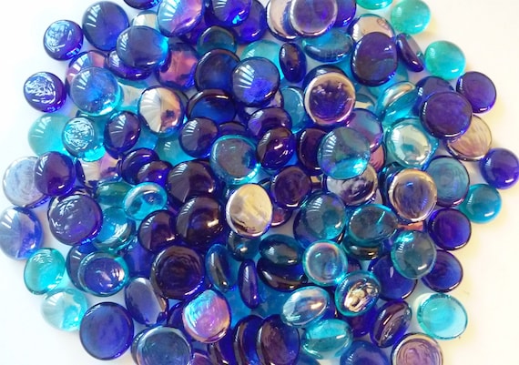 Creative Stuff Glass - 25 Shades of Blue Mix Glass Gems Stones, Mosaic  Pebbles, Centerpiece Flat Marbles, Vase Fillers, cabochons