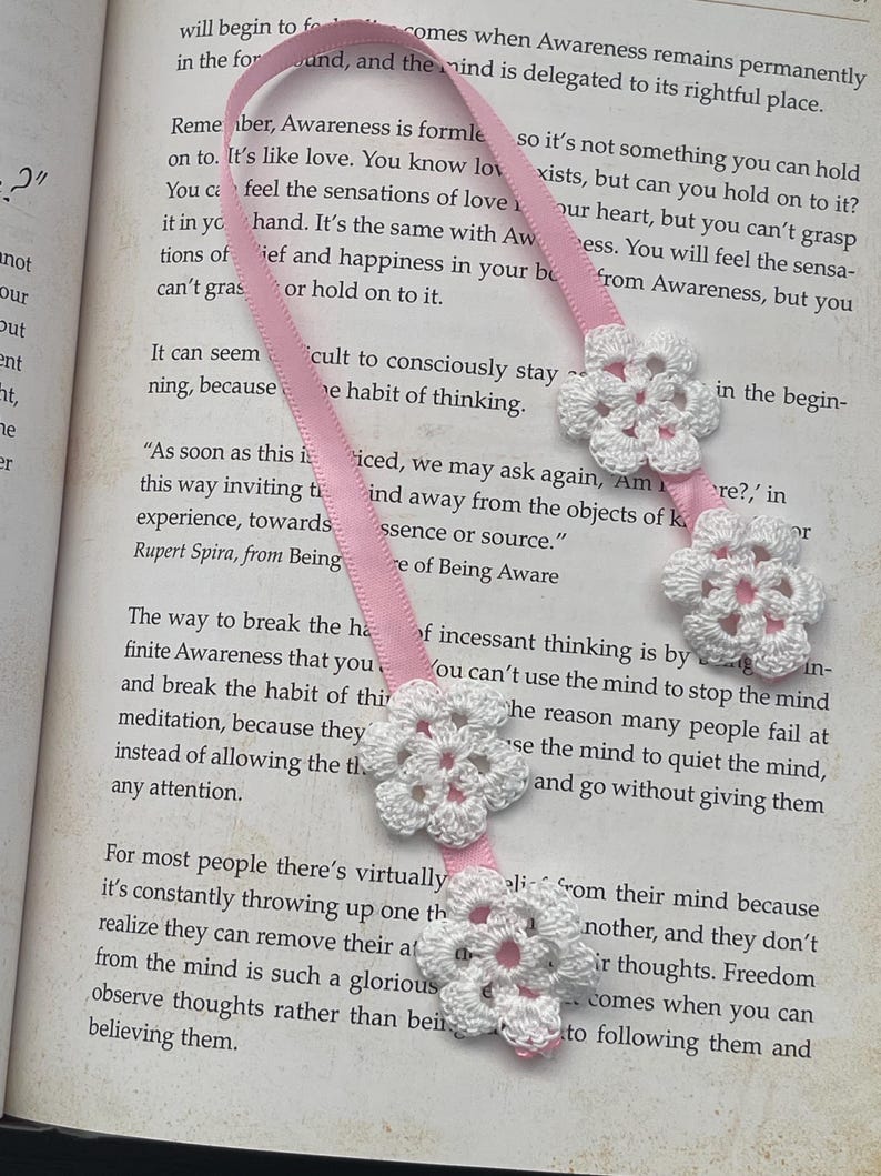 Crochet Flower Book Mark/bookmark/handmade Crochet Flower/satin Ribbon