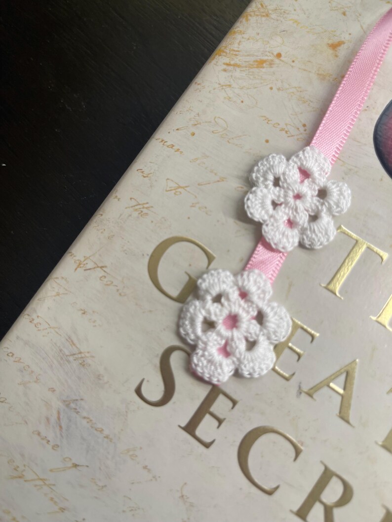 Crochet Flower Book Mark/bookmark/handmade Crochet Flower/satin Ribbon