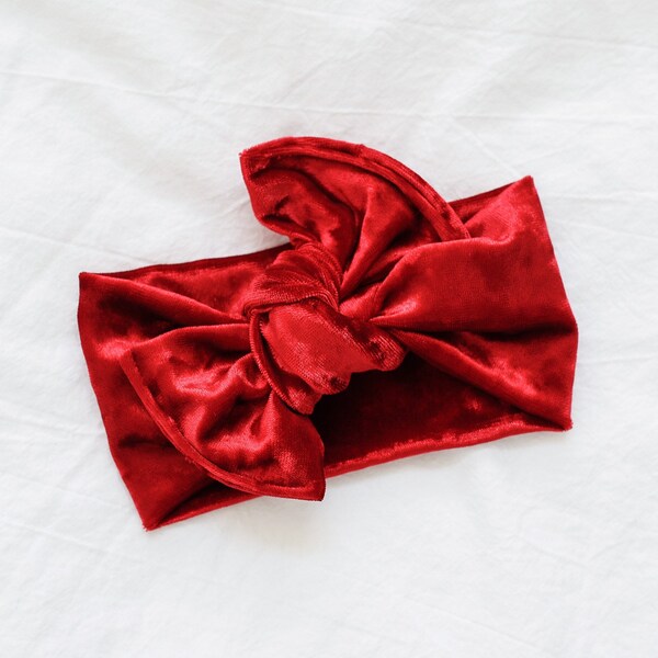 Valentines red velvet headwrap, Red velvet headwrap, Red headwrap, Red Christmas bow, Newborn Valentines headband, Red Valentines headband