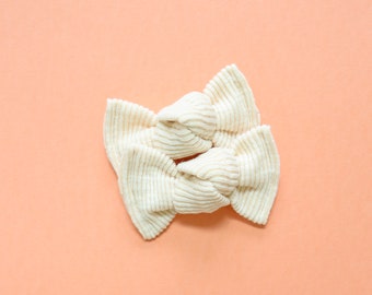 Cream sand washed ribbed pigtail knot bows, Knotted pigtail bows, Cream pigtail bows, Ribbed knit pigtail bows, Pigtail bow set