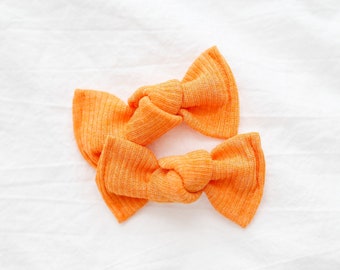 Orange ribbed knit pigtail bows, Orange pigtail bows, Pigtail clip set, Mini pigtail bows, Orange pigtail bows, Toddler pigtail bows