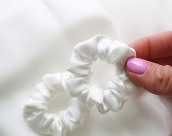 2 pack toddler hair scrunchies, 100% silk scrunchies, Mini scrunchies, Tiny scrunchies, White silk scrunchies, Silk hair scrunchies