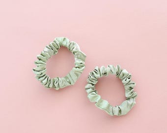 2 pack toddler pigtail scrunchies, Green satin scrunchies, Girls scrunchies, Small scrunchies, Green scrunchies, Kids scrunchies