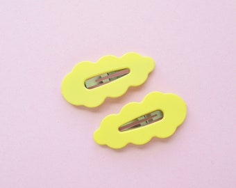 2 pack scallop barrettes, Yellow barrettes, Yellow scalloped  barrettes, Yellow clips, Yellow barrettes, Toddler clips, Pigtail barrettes