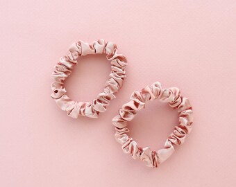 2 pack toddler pigtail scrunchies, Blush pink satin scrunchies, Girls scrunchies, Small scrunchies, Pink scrunchies, Kids scrunchies