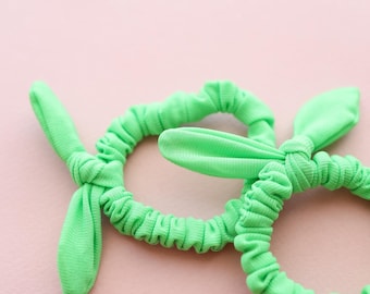 2 pack toddler pigtail scrunchies, Bright green knot bow scrunchies, Mini scrunchies, Green bow scrunchies, Kid scrunchies, Girls scrunchies