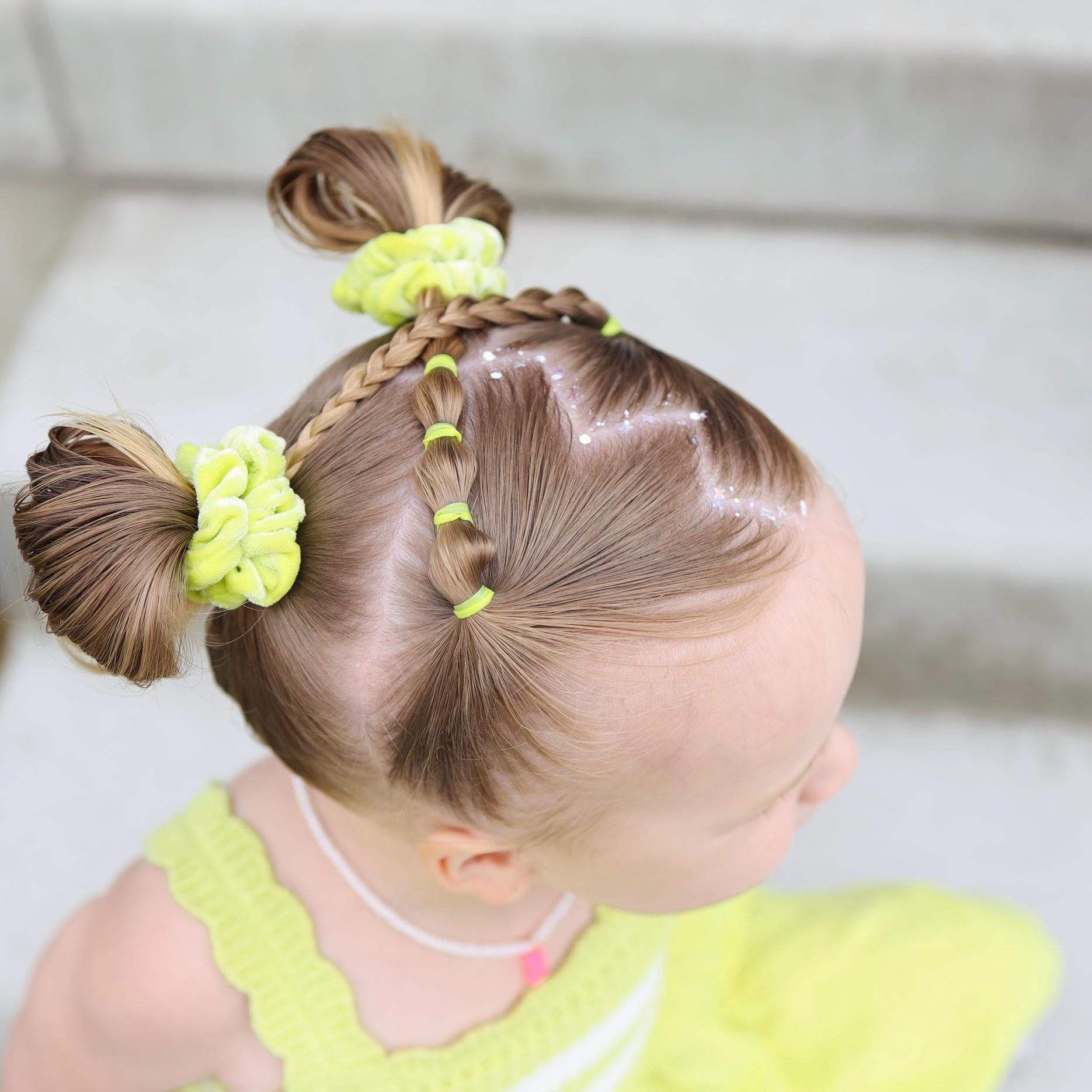 2 pack toddler pigtail scrunchies, Neon yellow green scrunchies, Velvet scrunchies, Small scrunchies, Neon scrunchies, Kids scrunchies