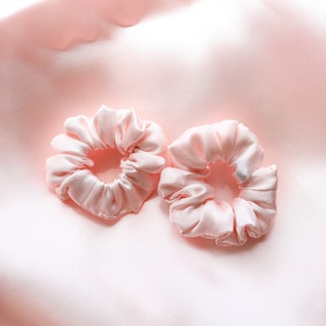 2 pack toddler hair scrunchies, 100% silk scrunchies, Mini scrunchies, Tiny scrunchies, Pink silk scrunchies, Silk hair scrunchies image 1