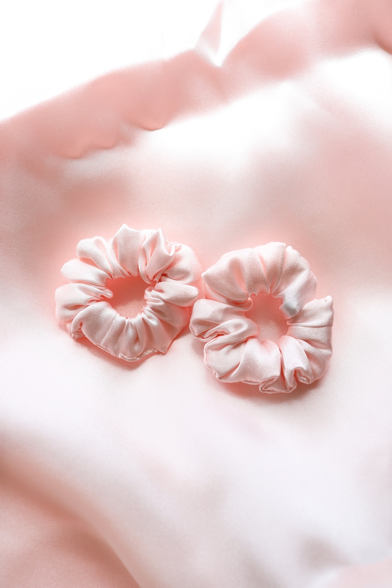 2 pack toddler hair scrunchies, 100% silk scrunchies, Mini scrunchies, Tiny scrunchies, Pink silk scrunchies, Silk hair scrunchies image 1