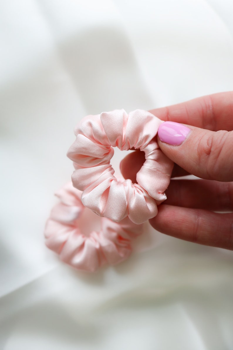 2 pack toddler hair scrunchies, 100% silk scrunchies, Mini scrunchies, Tiny scrunchies, Pink silk scrunchies, Silk hair scrunchies image 2