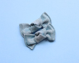 Blue sparkle pigtail bows, Sparkly pigtail knot bows, Knotted pigtail bows, Light blue pigtail bows, Blue pigtail bows, Blue bow clips