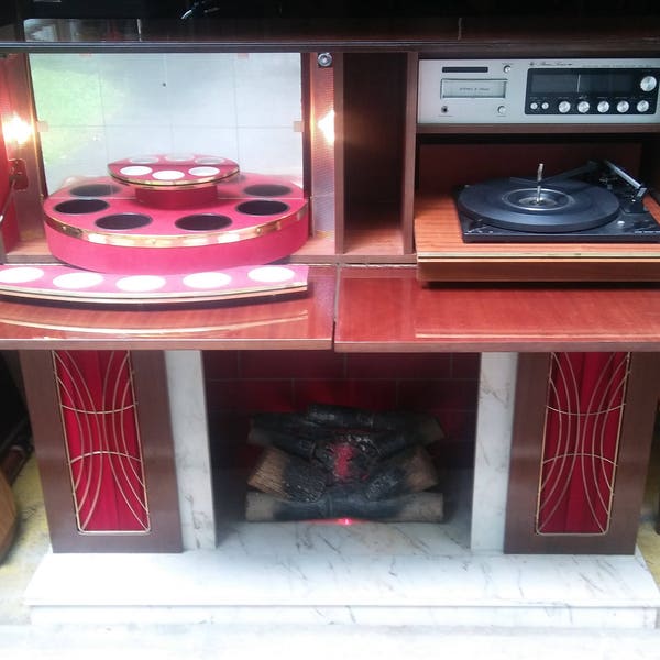 Vintage 1960’s Faux Fireplace / Bar / Stereo Console