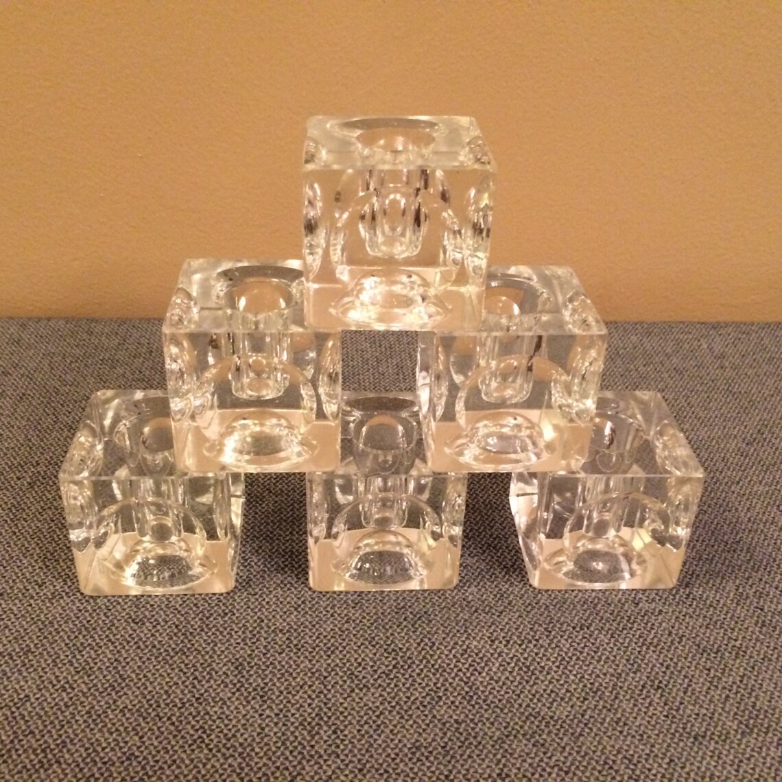 Crystal Glass Ice Cube Candle Holders Pairs Mid Modern Etsy
