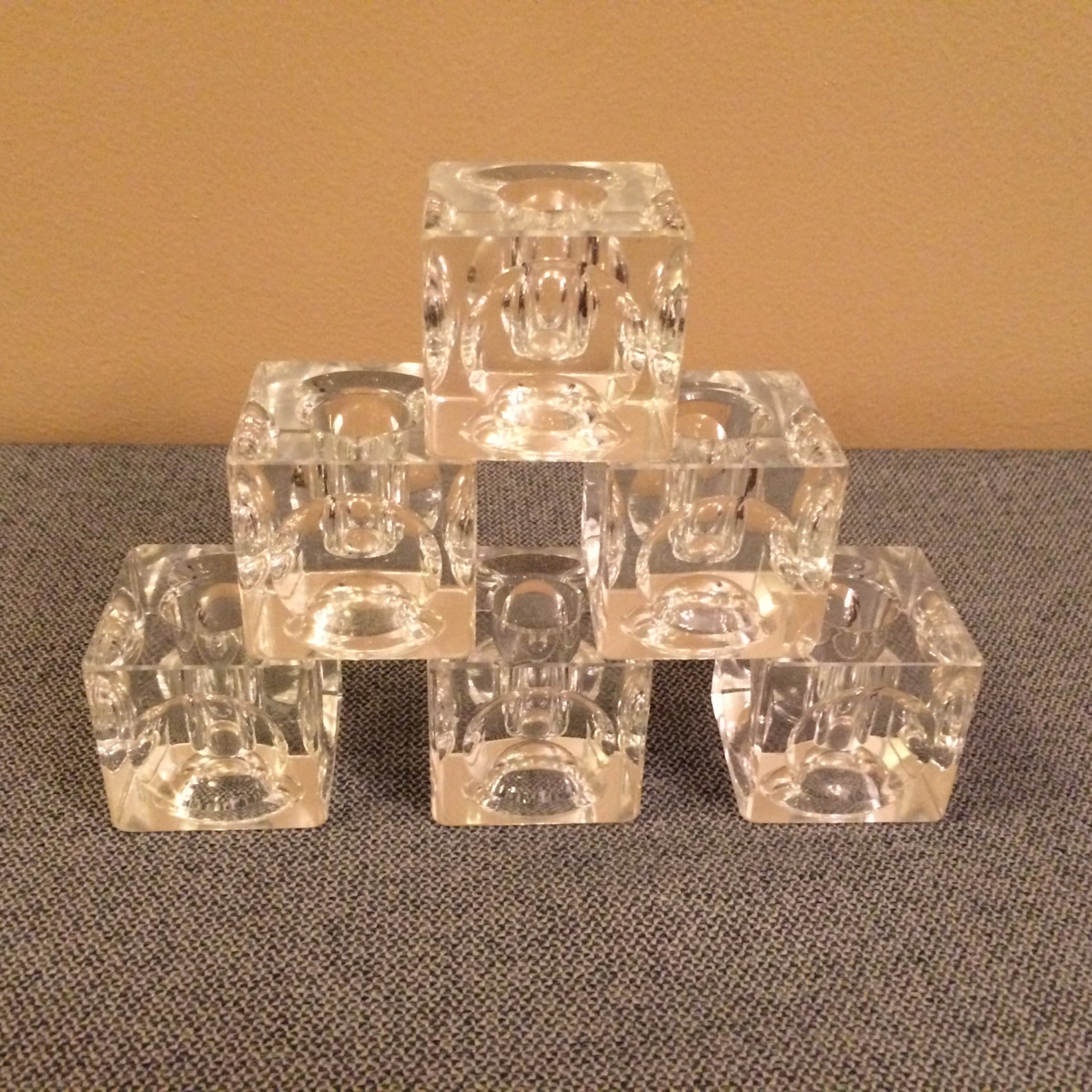 Crystal Glass Ice Cube Candle Holders Pairs Mid Modern Etsy