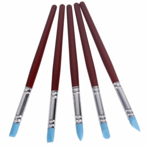 5 pc Silicone Rubber Pen Shaping Sculpture, Polymer Clay, Fondant Modeling, shaping, sculpt, Embossing tools
