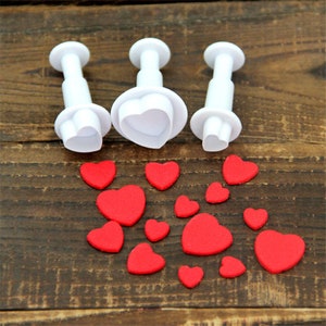 3 PCS Set Heart Cutters Fondant / Gumpaste Pop-out Plunger Tools from Bakell Valentines Day, Love, Engagement Party image 1