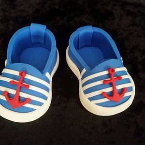 Pair Nautical Baby shoes cake topper, Shoe Fondant Bootie Toppers, baby shoe image 2