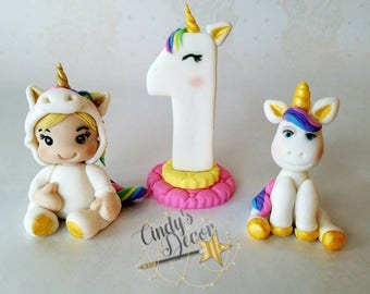 3pc Unicorn baby fondant number fondant unicorn fondant topper