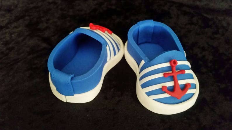 Pair Nautical Baby shoes cake topper, Shoe Fondant Bootie Toppers, baby shoe image 6