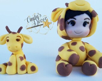 2 piece Giraffe fondant topper baby giraffe