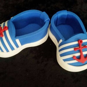 Pair Nautical Baby shoes cake topper, Shoe Fondant Bootie Toppers, baby shoe image 7