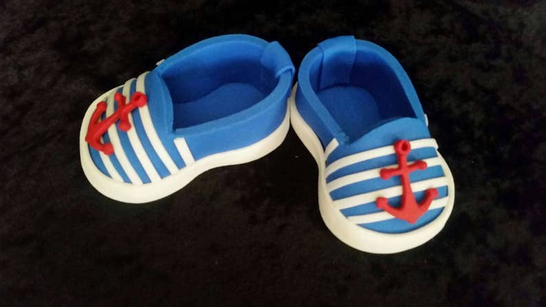 Pair Nautical Baby shoes cake topper, Shoe Fondant Bootie Toppers, baby shoe image 7