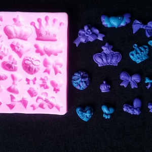 Crowns & Bows Silicone Mold, fondant silicone mold, Ribbon, Crown Bow Silicone Mold, toppers