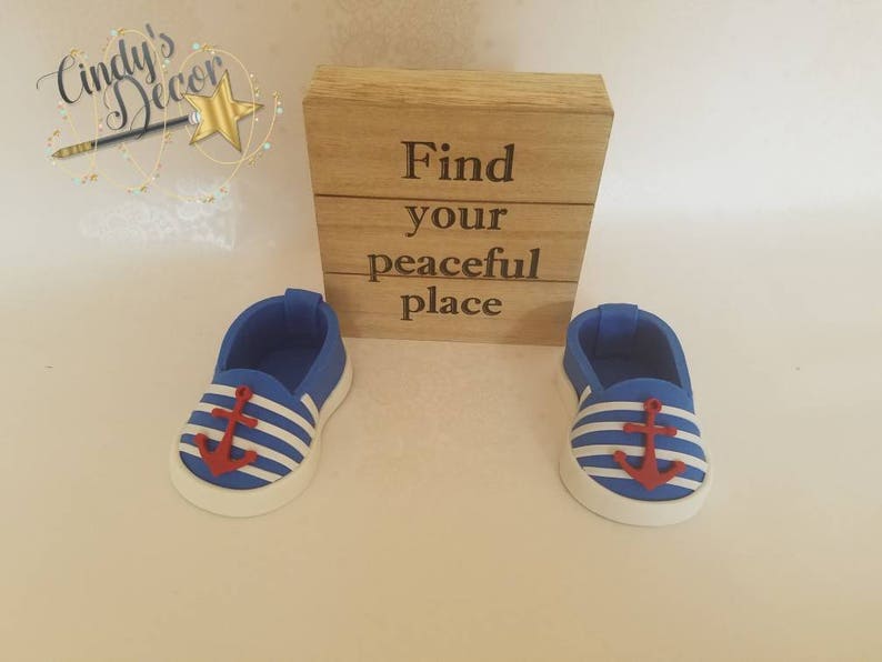 Pair Nautical Baby shoes cake topper, Shoe Fondant Bootie Toppers, baby shoe image 4