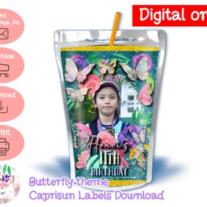 DIGITAL Download Butterfly Theme Caprisun Labels Printables