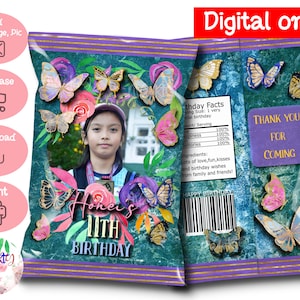DIGITAL Download Butterfly Theme Chip Bag Wrapper Etichette stampabili