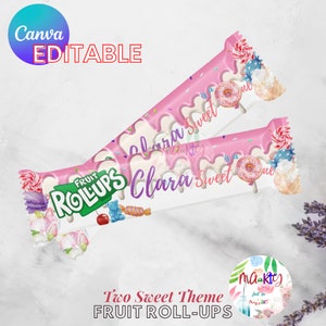 EDITABLE DIGITAL Download Two Sweet Doughnut Theme Fruit Roll-ups Wrapper Printable