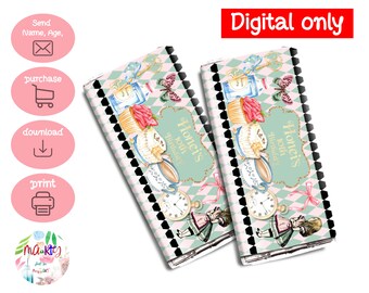 DIGITAL Download Alice in Wonderland Theme Candy Bar wrapper Printables