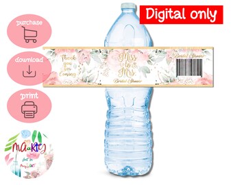 DIGITAL Download Bridal Shower Water bottle Wrappers Labels Printables