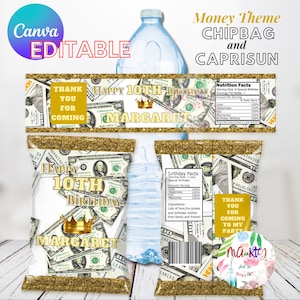 EDITABLE DIGITAL Money Theme Chip Bag and Capri sun Wrappers Label Printable