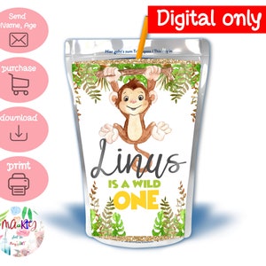 DIGITAL Download Wild One, Monkey Theme Party Caprisun Label Printables
