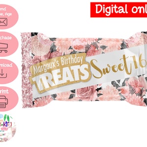 DIGITALE Download Sweet 16 Pink Floral Theme Rice Krispie Treat Printables