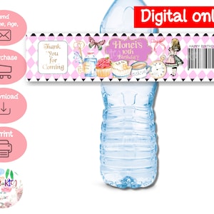 DIGITAL Download Alice in Wonderland Theme Water Bottle Label  Printables