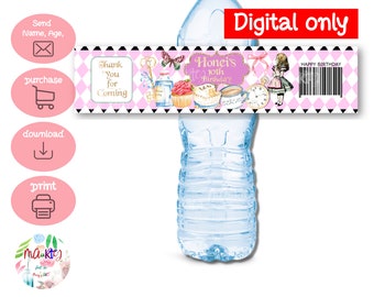 DIGITAL Download Alice in Wonderland Theme Water Bottle Label  Printables