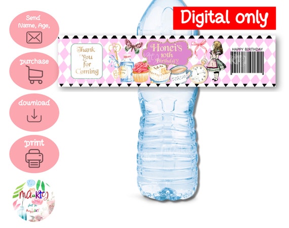 DIGITAL Download Alice in Wonderland Theme Water Bottle ...