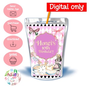 DIGITAL Download Alice in Wonderland Theme Caprisun Printables