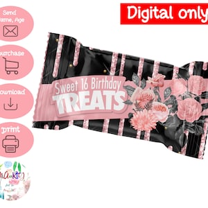 DIGITAL Download Sweet 16 Theme Rice Krispies Treat Printables