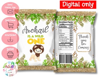 DIGITAL Download Lion Wild One Theme Party Chip Bag Label Printables