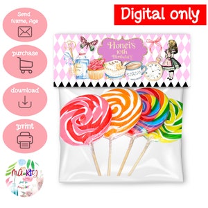 DIGITAL Download Alice in Wonderland Theme Treat Bag Topper Printables