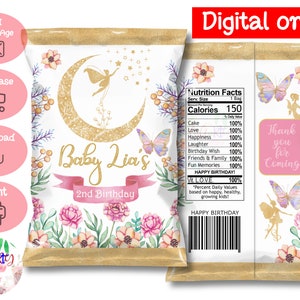 DIGITAL Download Fairy Theme Chip Bag Wrappers Printables