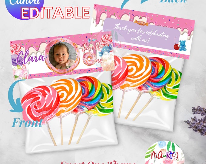 EDITABLE DIGITAL Download Sweets/doughnut Theme Treat Bag Topper ...